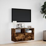 vidaXL Meuble TV mural avec lumières LED chêne fumé 80x31x45 cm