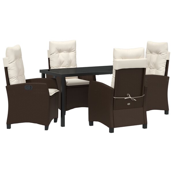 vidaXL Ensemble de salle à manger de jardin 5 pièces avec coussins en poly rattan marron