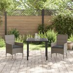 vidaXL Ensemble de Salle à Manger de Jardin 3 Pièces avec Coussins Rattan Synthétique Gris