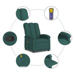 vidaXL Fauteuil inclinable de massage vert foncé tissu