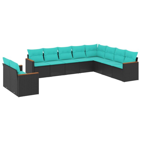 vidaXL Salon de jardin 10 Pièces avec coussins noir résine tressée