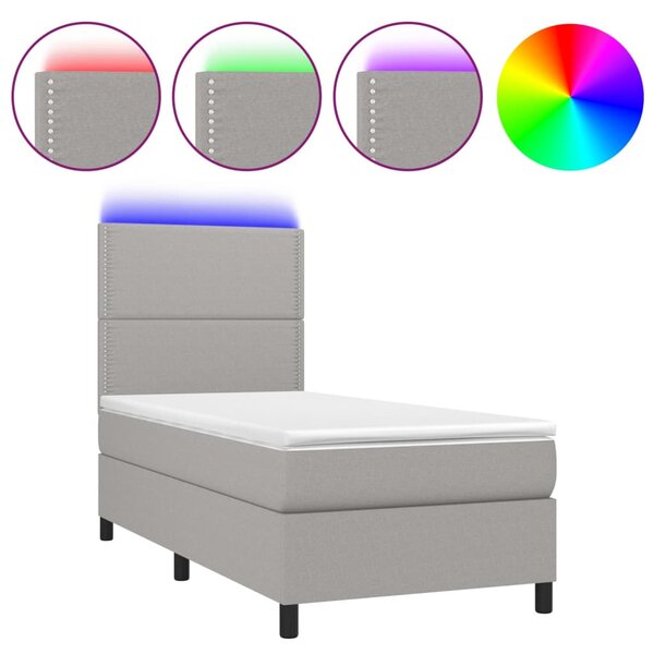 vidaXL Sommier à lattes de lit et matelas et LED Gris clair 100x200 cm