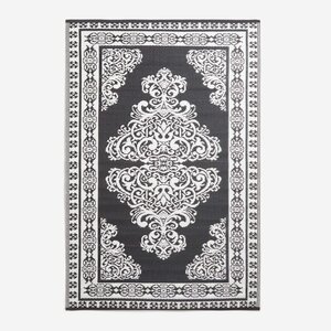 Tapis extérieur terrasse réversible - Tapis de jardin imperméable résistant UV - Motif persan - Noir - 119x186 cm - HOMESCAPES