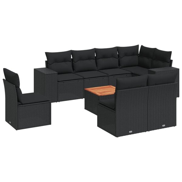 vidaXL Salon de jardin 9 Pièces avec coussins noir résine tressée