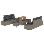 Ensemble de canapé de jardin 9 pièces avec coussins en poly rotin gris acacia