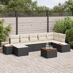 vidaXL Ensemble de canapé de jardin avec coussin 8 Pièces Noir et crème