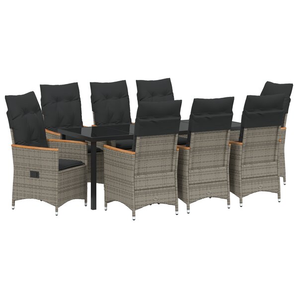 vidaXL Ensemble de salle à manger de jardin de 9 pièces avec coussins Gris Poly Rattan