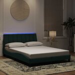 vidaXL Cadre de lit avec LED sans matelas Hanko vert foncé 140x200 cm velours