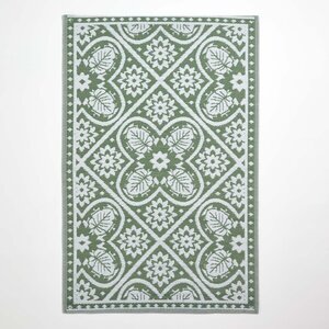 Tapis extérieur terrasse réversible - Tapis de jardin imperméable et résistant UV - Motif carrelage - Vert - 182x122 cm - HOMESCAPES