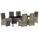 vidaXL Set de salle à manger de jardin 7 pièces avec coussins Rattan Poly Gris