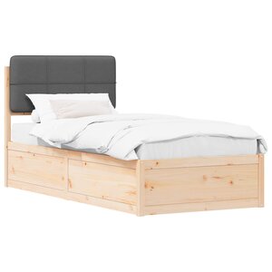 vidaXL Cadre de lit avec tête de lit rembourrée Gris foncé 90 x 190 cm