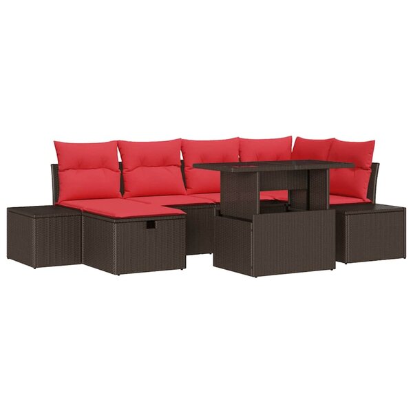 vidaXL Ensemble de canapé de jardin 7 Pièces Marron polyrotin