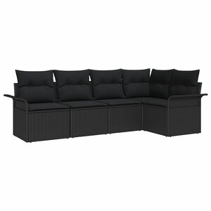 vidaXL Ensemble de canapé de jardin avec coussin 5 Pièces Noir Poly rotin