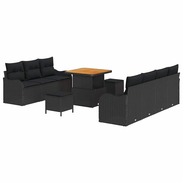 vidaXL Ensemble de canapé de jardin avec coussin 10 Pièces Noir