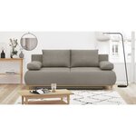 Banquette convertible 3 places MIKA - Tissu beige - Coffre de rangement - 192 x 84 x 93 cm