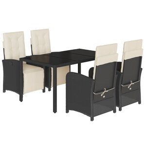 vidaXL Ensemble à manger de jardin coussins 5Pièces Noir Résine tressée