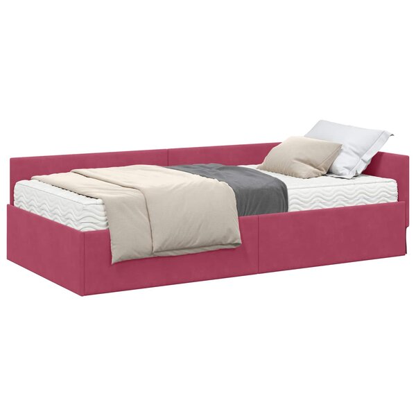 vidaXL Cadre de lit d'angle avec matelas 2 pc Bordeaux 90 x 190 cm