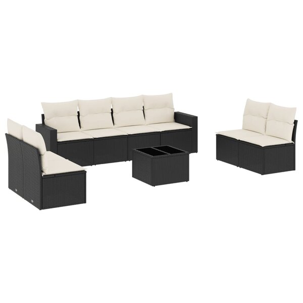 vidaXL Salon de jardin 9 Pièces avec coussins noir résine tressée
