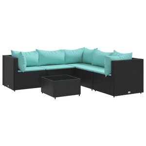 vidaXL Salon de jardin 6 Pièces avec coussins Noir Résine tressée