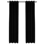 vidaXL Rideaux occultants Aspect lin avec œillets 2 Pièces Noir 140x225cm