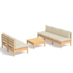 Salon de jardin meuble d'extérieur ensemble de mobilier 6 pièces avec coussins crème bois de pin 02_0016752