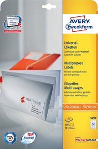 Étiquettes universelles quickpeel, blanc, 97x42,3mm, sur 25f a4 avery zweckform