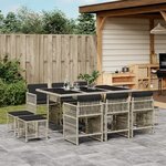 vidaXL Ensemble à manger de jardin 11Pièces avec coussins gris poly rotin