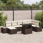 vidaXL Canapé de jardin 8 pièces avec coussins marron en poly rotin