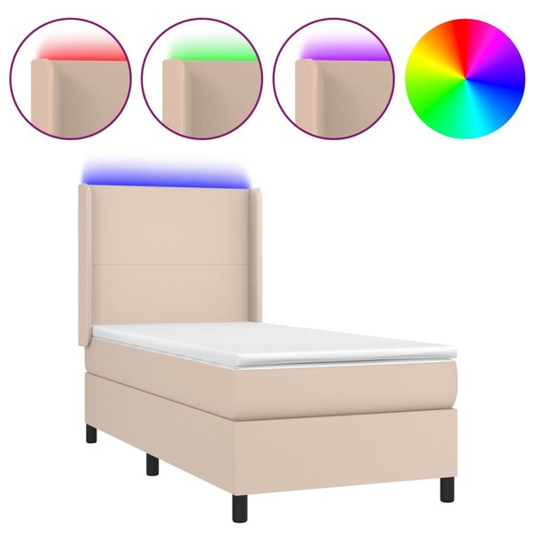 vidaXL Sommier à lattes de lit matelas et LED Cappuccino 90x200cm