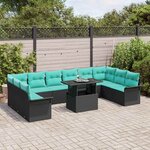 vidaXL Ensemble de canapé de jardin 11 Pièces Noir Poly rotin