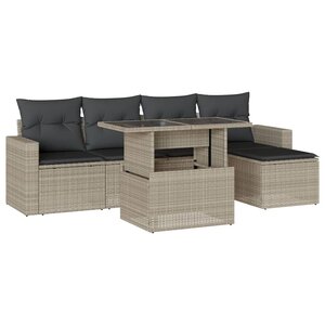 vidaXL Salon de jardin 6 Pièces avec coussins gris clair résine tressée