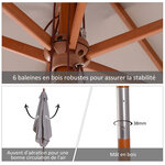 Parasol rectangulaire inclinable bois polyester haute densité 2L x 1 5l x 2 3H m gris clair