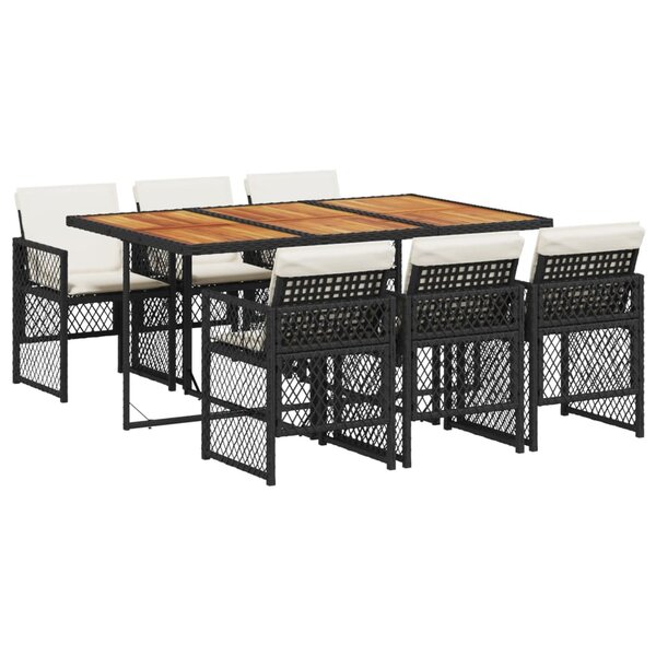 vidaXL Ensemble à manger de jardin coussins 7 Pièces noir résine tressée