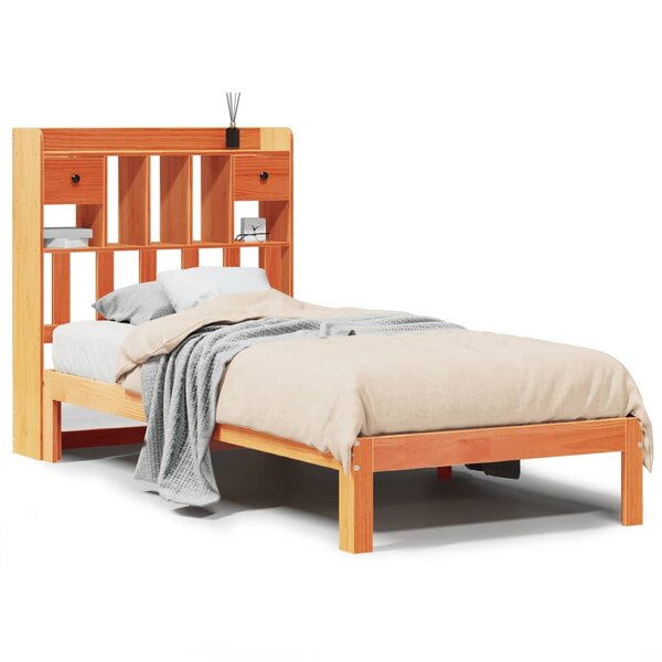 vidaXL Lit bibliothèque sans matelas cire marron 90x200 cm pin massif