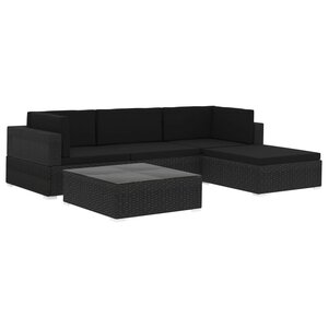 vidaXL Salon de jardin 5 Pièces avec coussins Résine tressée Noir