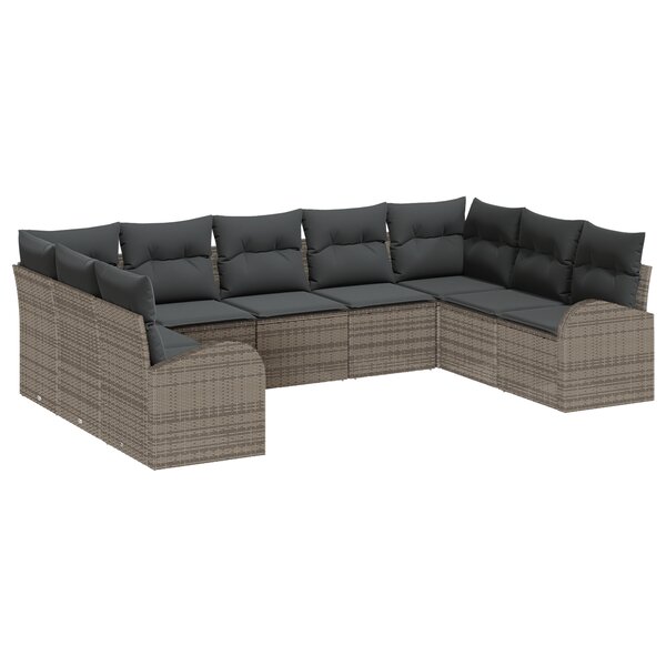 Ensemble de Canapé de Jardin vidaXL 9 Pièces avec Coussins Gris Poly Rattan