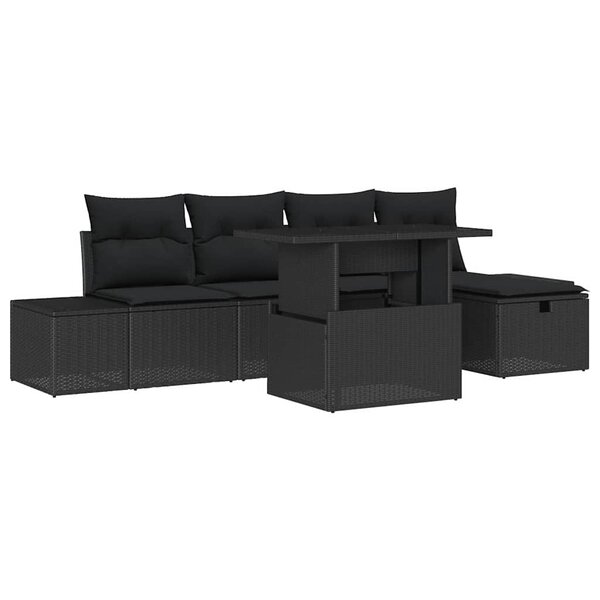 vidaXL Ensemble de canapé de jardin 6 Pièces Noir polyrotin