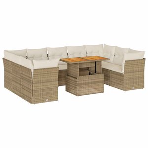 vidaXL Salon de jardin avec coussins 10 Pièces beige résine tressée