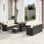 Ensemble de canapé jardin 9 pièces vidaXL avec coussins noir en poly rattan