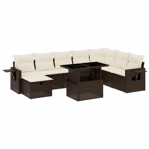 vidaXL Salon de jardin avec coussins 9 Pièces marron résine tressée