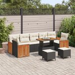 Ensemble de canapé de jardin 10 pièces avec coussins Noir Poly Rattan Acacia