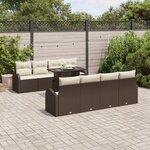 Ensemble de Canapé de Jardin 9 pièces avec Coussins Marron Rattan Poly