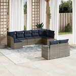 vidaXL Salon de jardin 9 Pièces avec coussins gris résine tressée