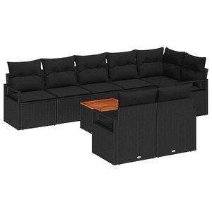 vidaXL Ensemble de canapé de jardin avec coussin 9 Pièces Noir Poly rotin