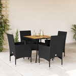 vidaXL Ensemble à manger de jardin et coussins 5 Pièces noir rotin acacia