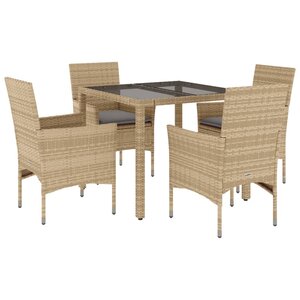 vidaXL Ensemble à manger de jardin et coussins 5 Pièces beige rotin verre
