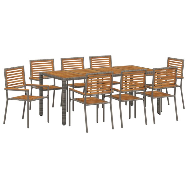 Ensemble de salle à manger de jardin 9 pièces vidaXL en poly rotin gris acacia