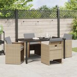Ensemble de repas de jardin de 5 pièces avec coussins Mélange beige Poly Rattan