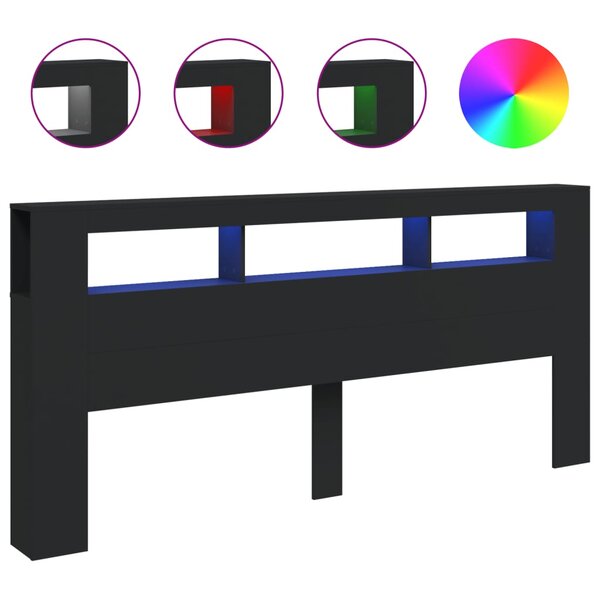 vidaXL Tête de lit à LED noir 220x18 5x103 5 cm bois d'ingénierie