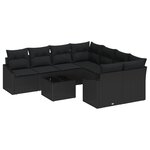 vidaXL Ensemble de canapé de jardin 9 pièces avec coussins en poly rotin noir